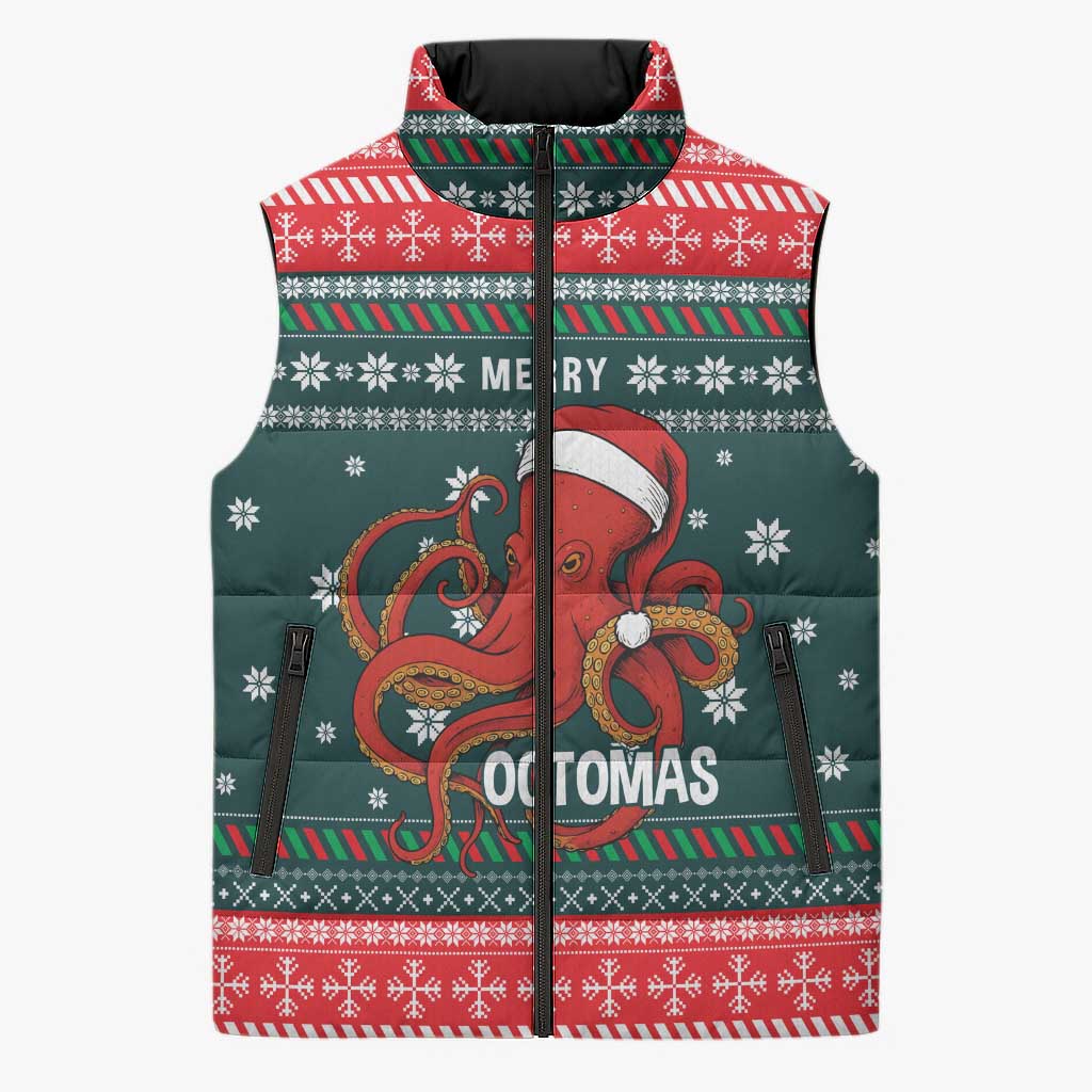 Merry Octomas Christmas Sleeveless Puffer Jacket Xmas Holiday Patterns - Wonder Print Shop