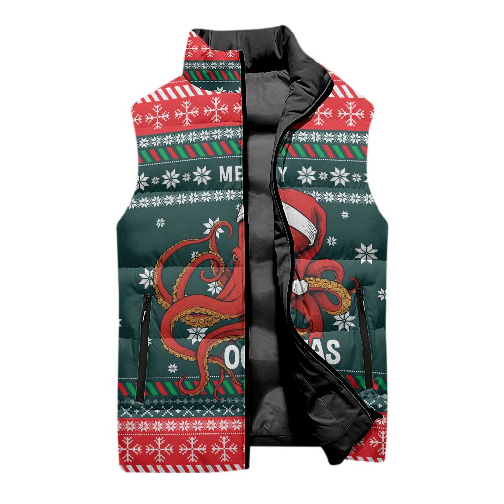 Merry Octomas Christmas Sleeveless Puffer Jacket Xmas Holiday Patterns - Wonder Print Shop