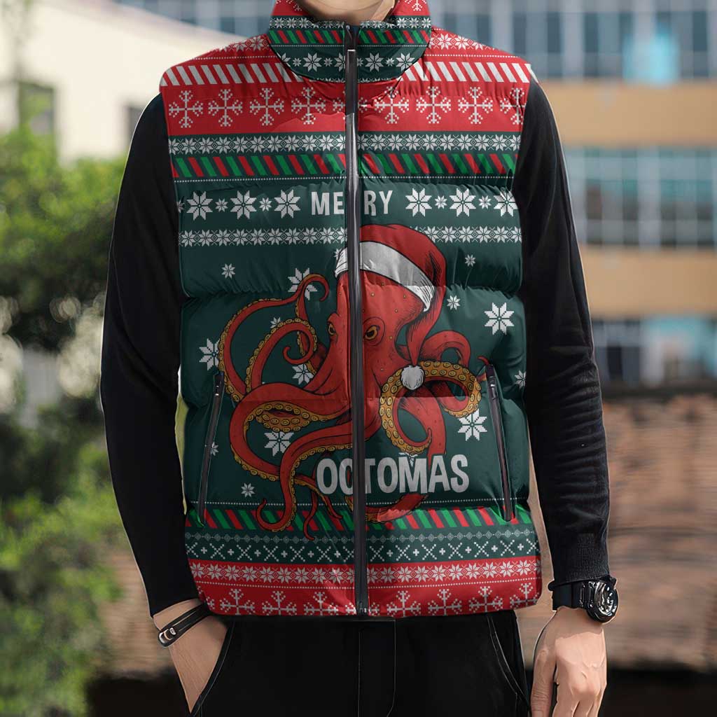 Merry Octomas Christmas Sleeveless Puffer Jacket Xmas Holiday Patterns - Wonder Print Shop