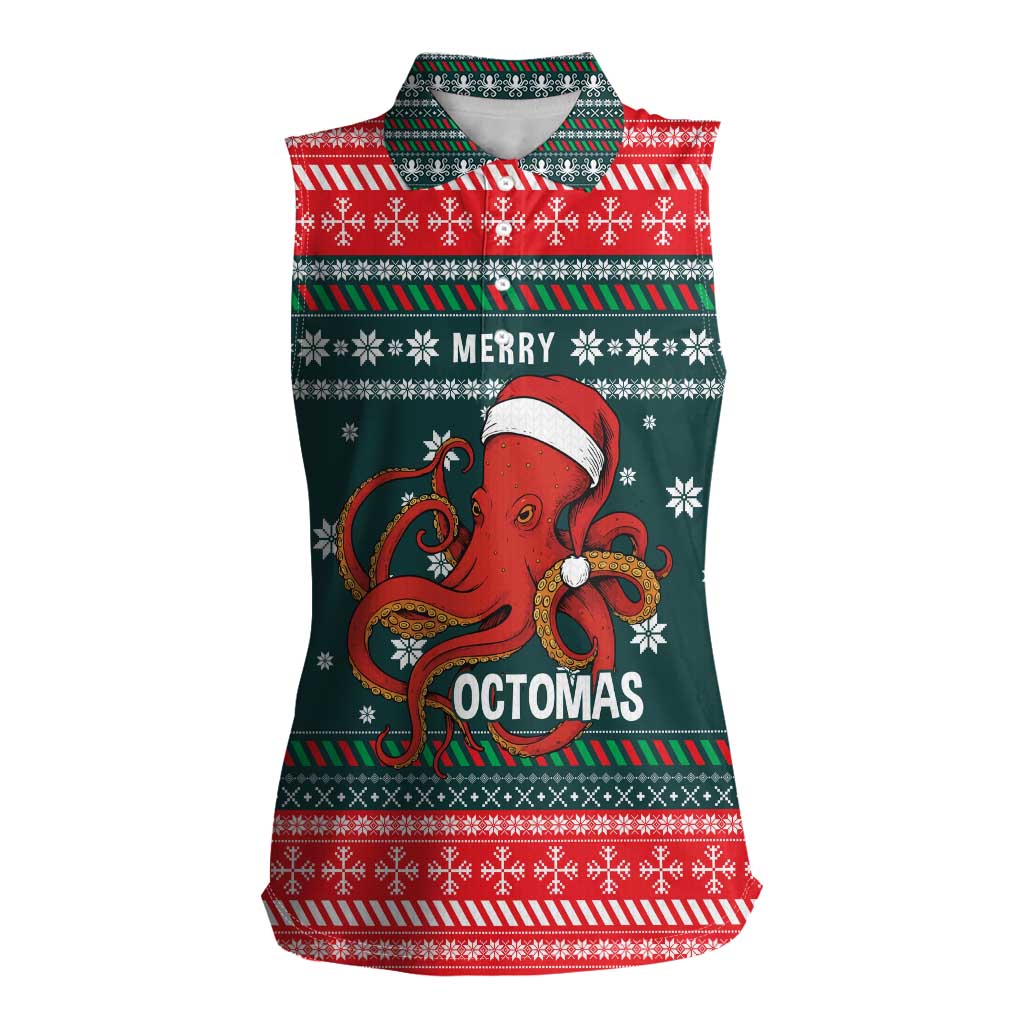 Merry Octomas Christmas Women Sleeveless Polo Shirt Xmas Holiday Patterns - Wonder Print Shop