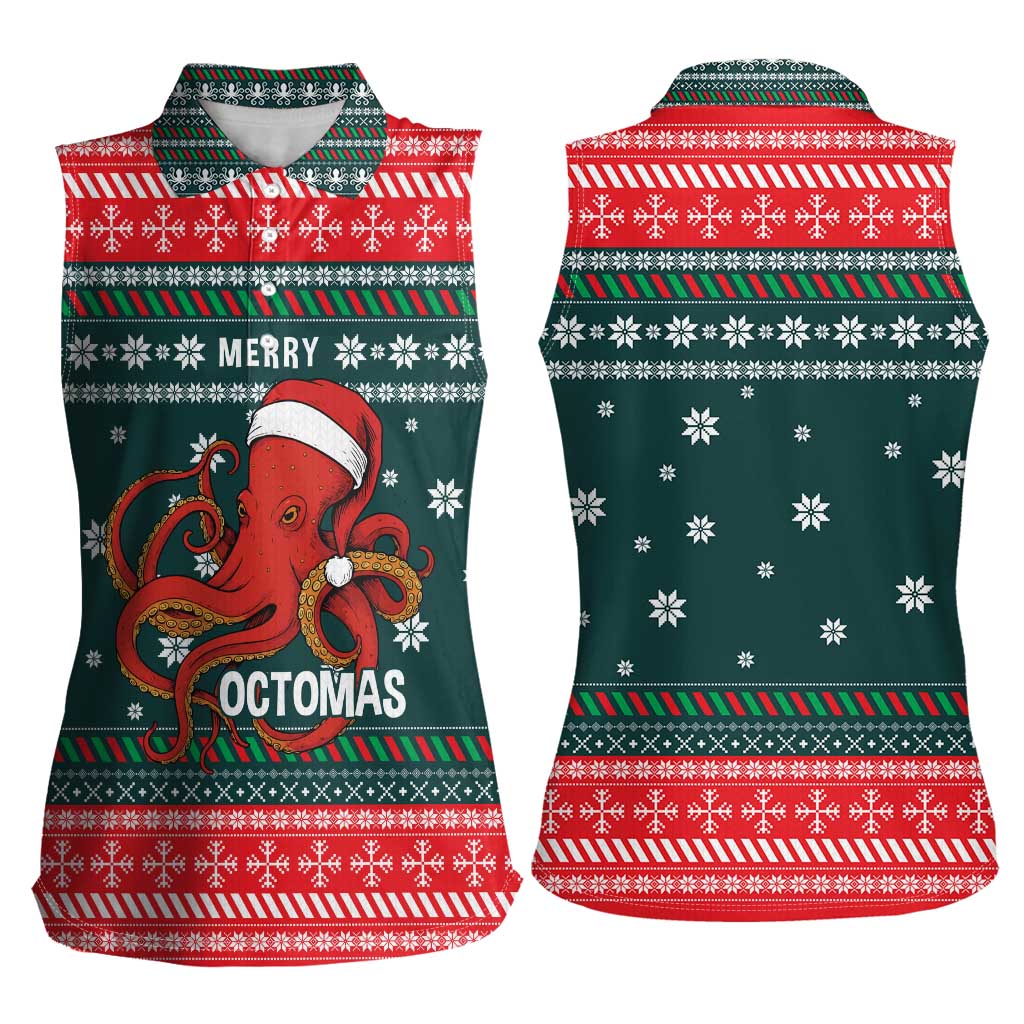 Merry Octomas Christmas Women Sleeveless Polo Shirt Xmas Holiday Patterns - Wonder Print Shop