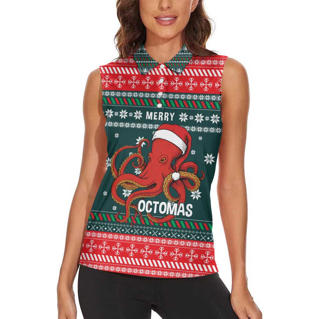 Merry Octomas Christmas Women Sleeveless Polo Shirt Xmas Holiday Patterns - Wonder Print Shop