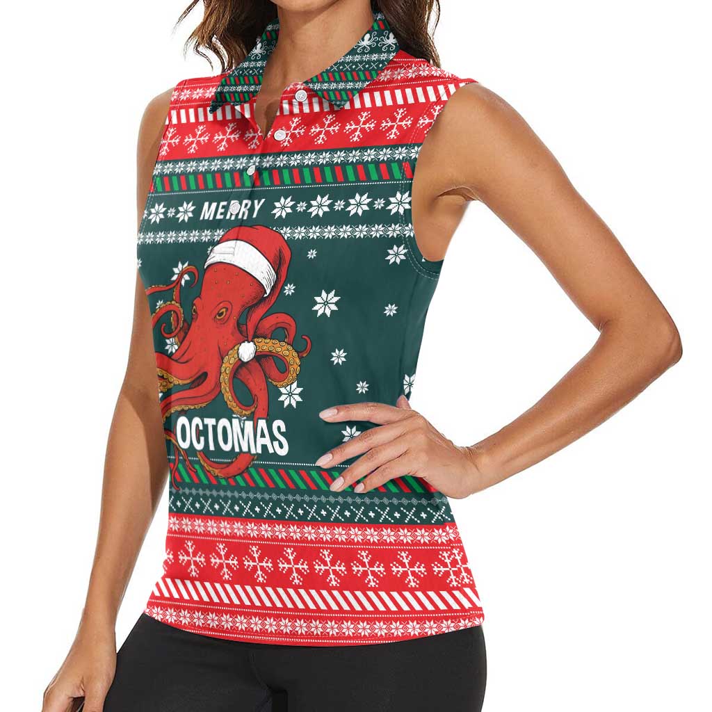 Merry Octomas Christmas Women Sleeveless Polo Shirt Xmas Holiday Patterns - Wonder Print Shop
