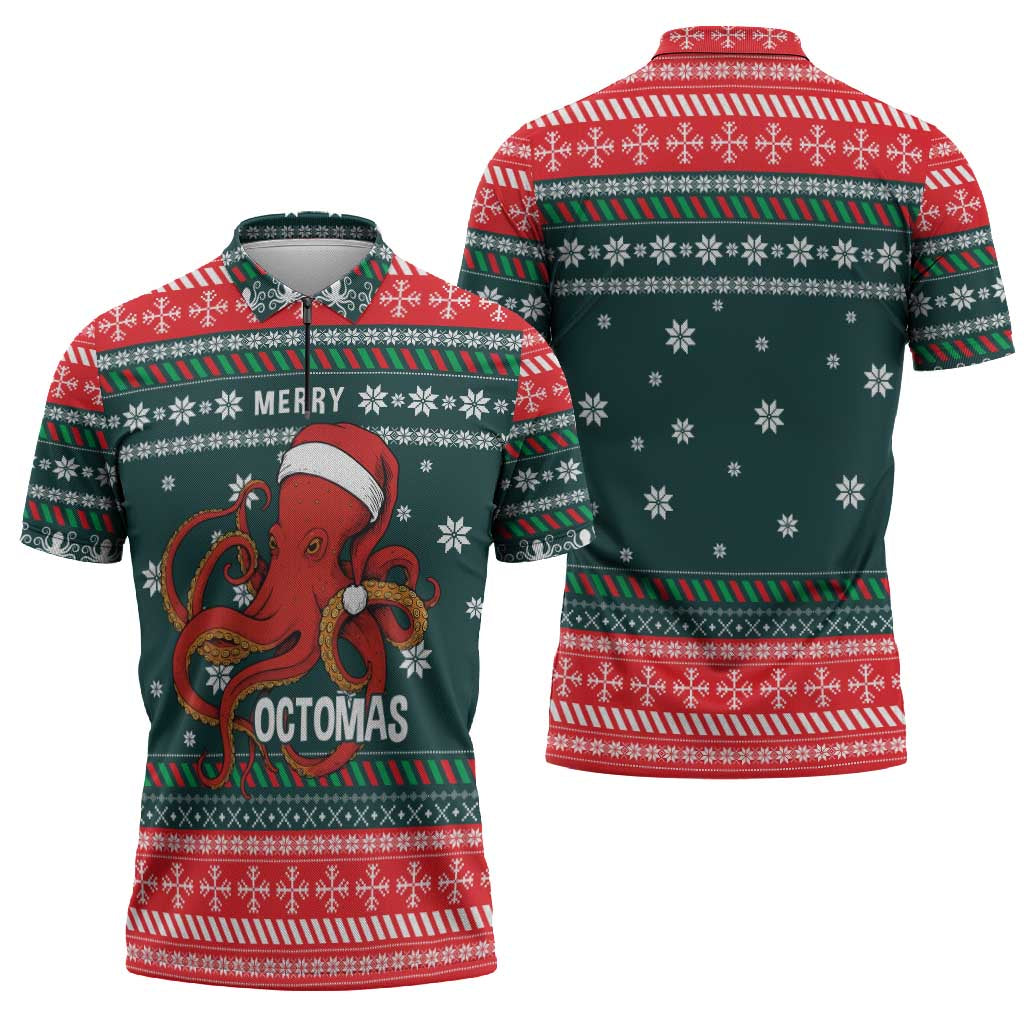 Merry Octomas Christmas Zipper Polo Shirt Xmas Holiday Patterns - Wonder Print Shop