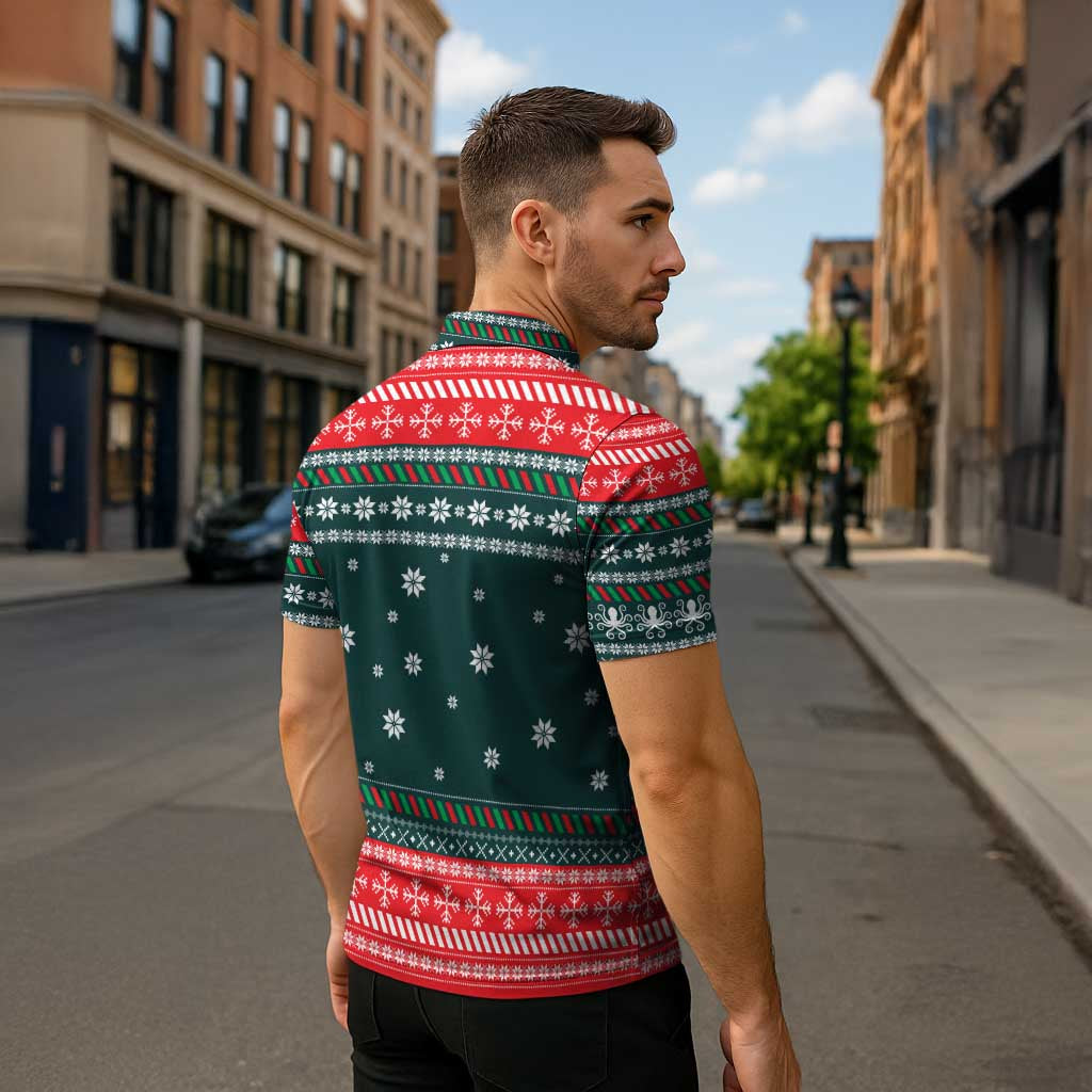 Merry Octomas Christmas Zipper Polo Shirt Xmas Holiday Patterns - Wonder Print Shop