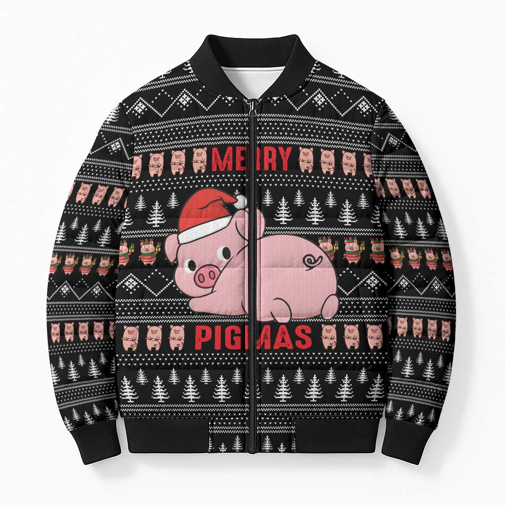 Merry Pigmas Christmas Bomber Puffer Jacket Xmas Holiday Patterns - Wonder Print Shop