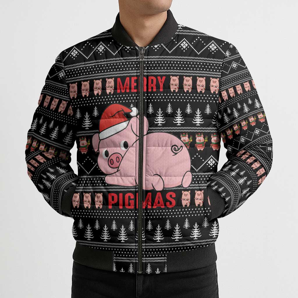 Merry Pigmas Christmas Bomber Puffer Jacket Xmas Holiday Patterns - Wonder Print Shop