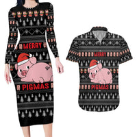 Merry Pigmas Christmas Couples Matching Long Sleeve Bodycon Dress and Hawaiian Shirt Xmas Holiday Patterns - Wonder Print Shop