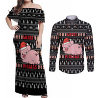 Merry Pigmas Christmas Couples Matching Off Shoulder Maxi Dress and Long Sleeve Button Shirt Xmas Holiday Patterns - Wonder Print Shop