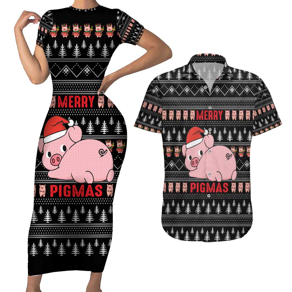 Merry Pigmas Christmas Couples Matching Short Sleeve Bodycon Dress and Hawaiian Shirt Xmas Holiday Patterns - Wonder Print Shop