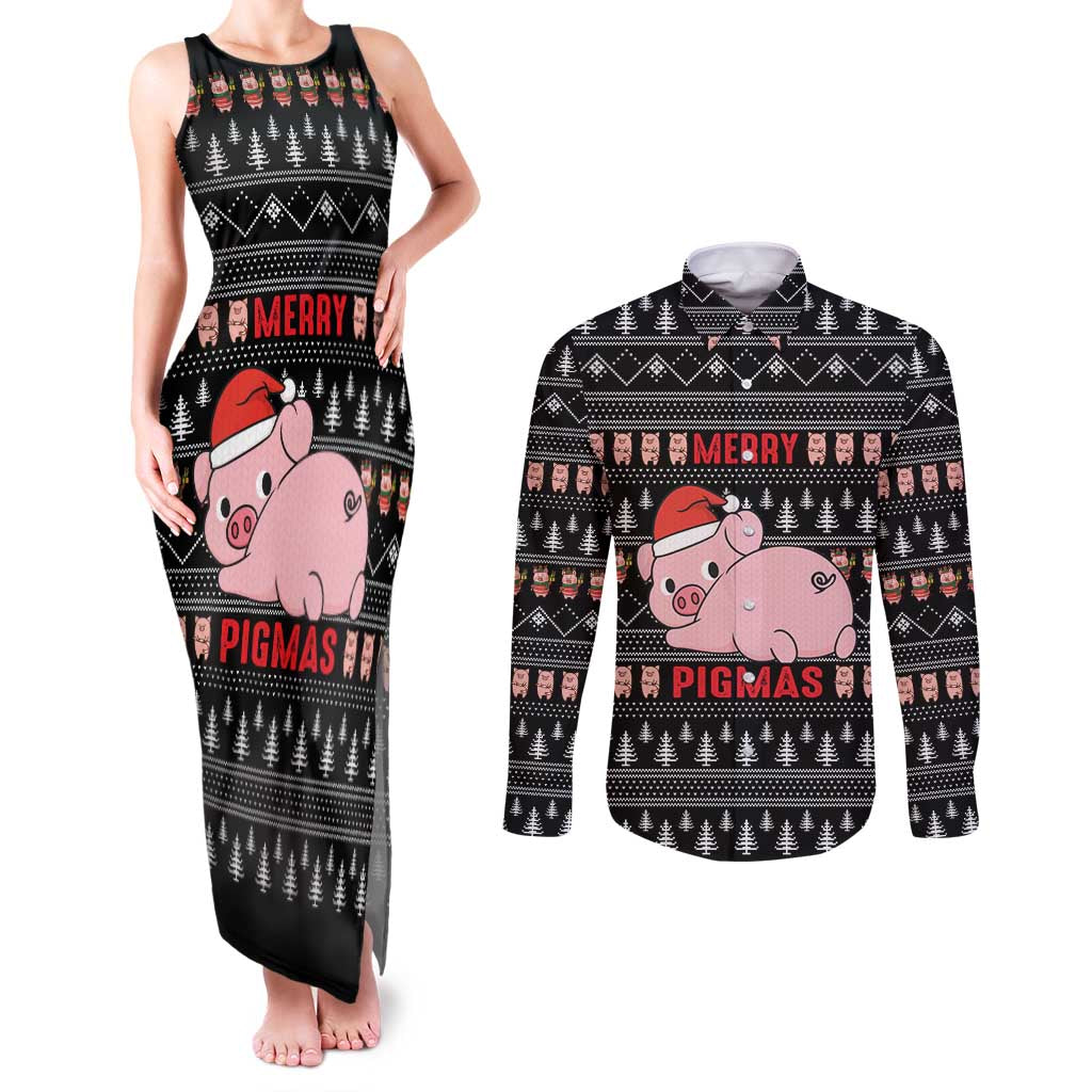 Merry Pigmas Christmas Couples Matching Tank Maxi Dress and Long Sleeve Button Shirt Xmas Holiday Patterns - Wonder Print Shop