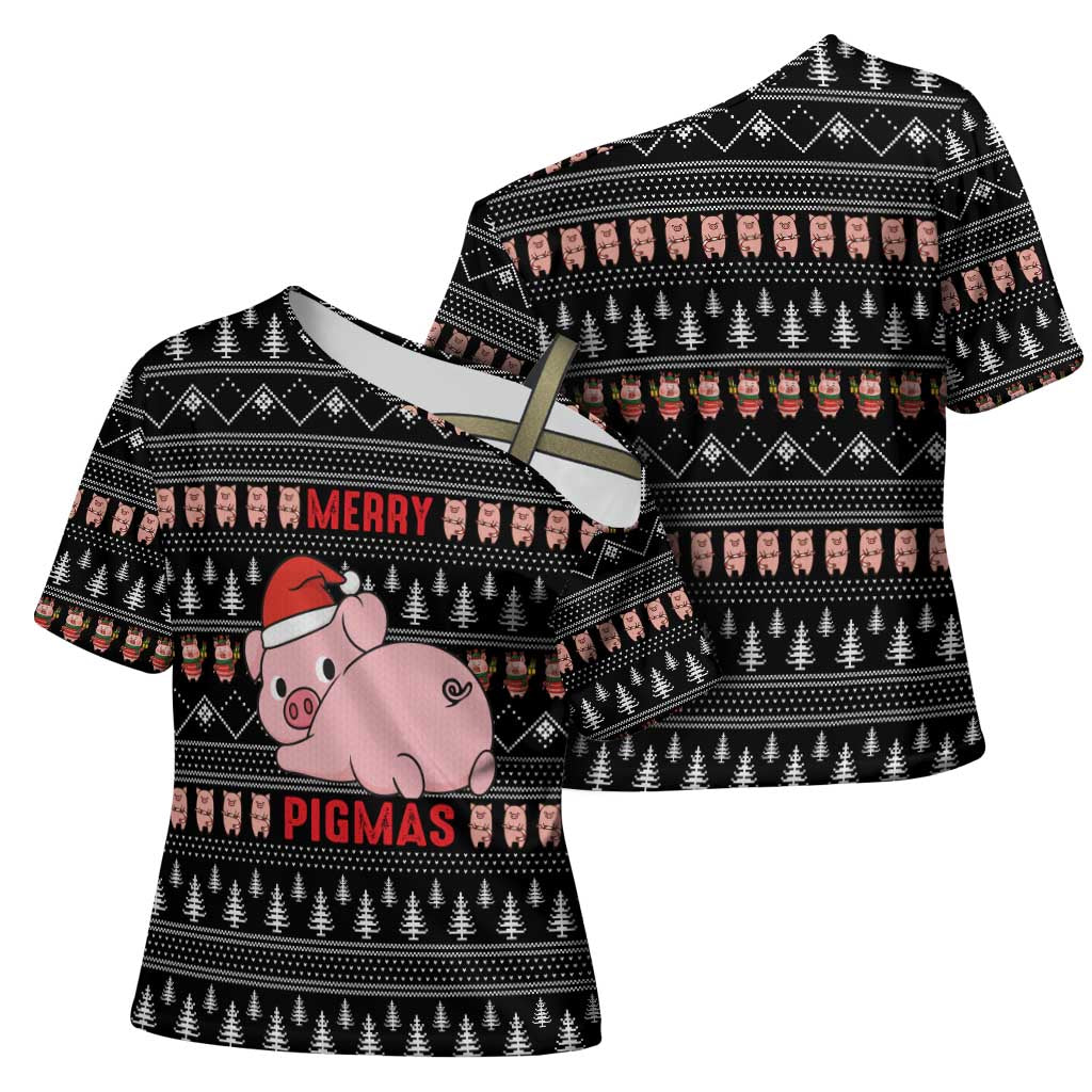 Merry Pigmas Christmas Cross Shoulder Shirt Xmas Holiday Patterns - Wonder Print Shop
