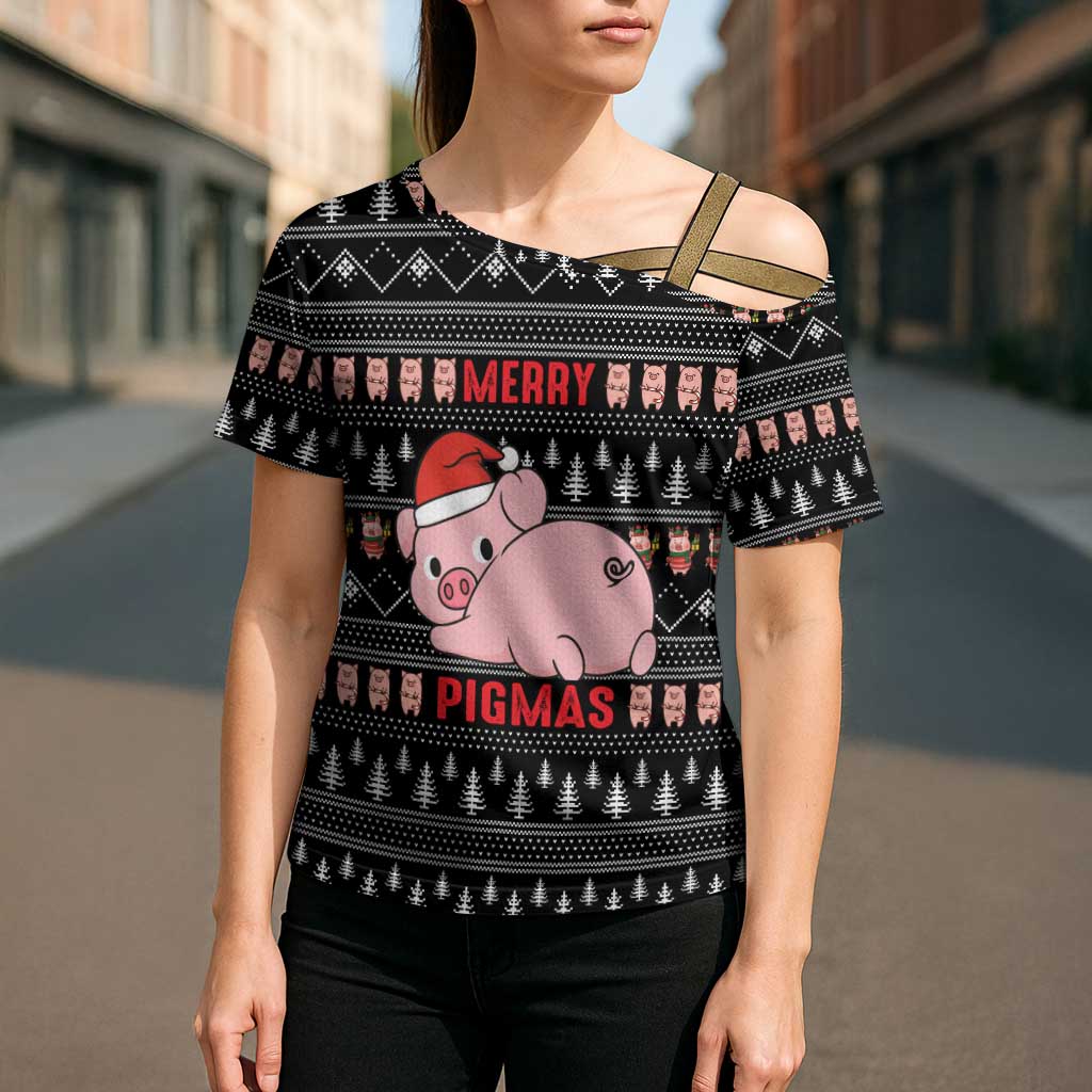 Merry Pigmas Christmas Cross Shoulder Shirt Xmas Holiday Patterns - Wonder Print Shop