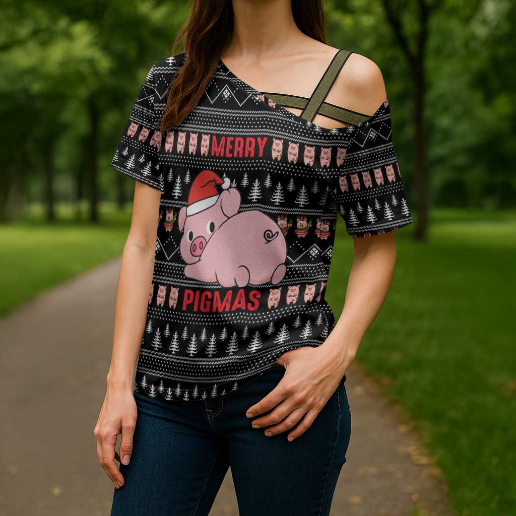 Merry Pigmas Christmas Cross Shoulder Shirt Xmas Holiday Patterns - Wonder Print Shop