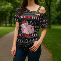 Merry Pigmas Christmas Cross Shoulder Shirt Xmas Holiday Patterns - Wonder Print Shop