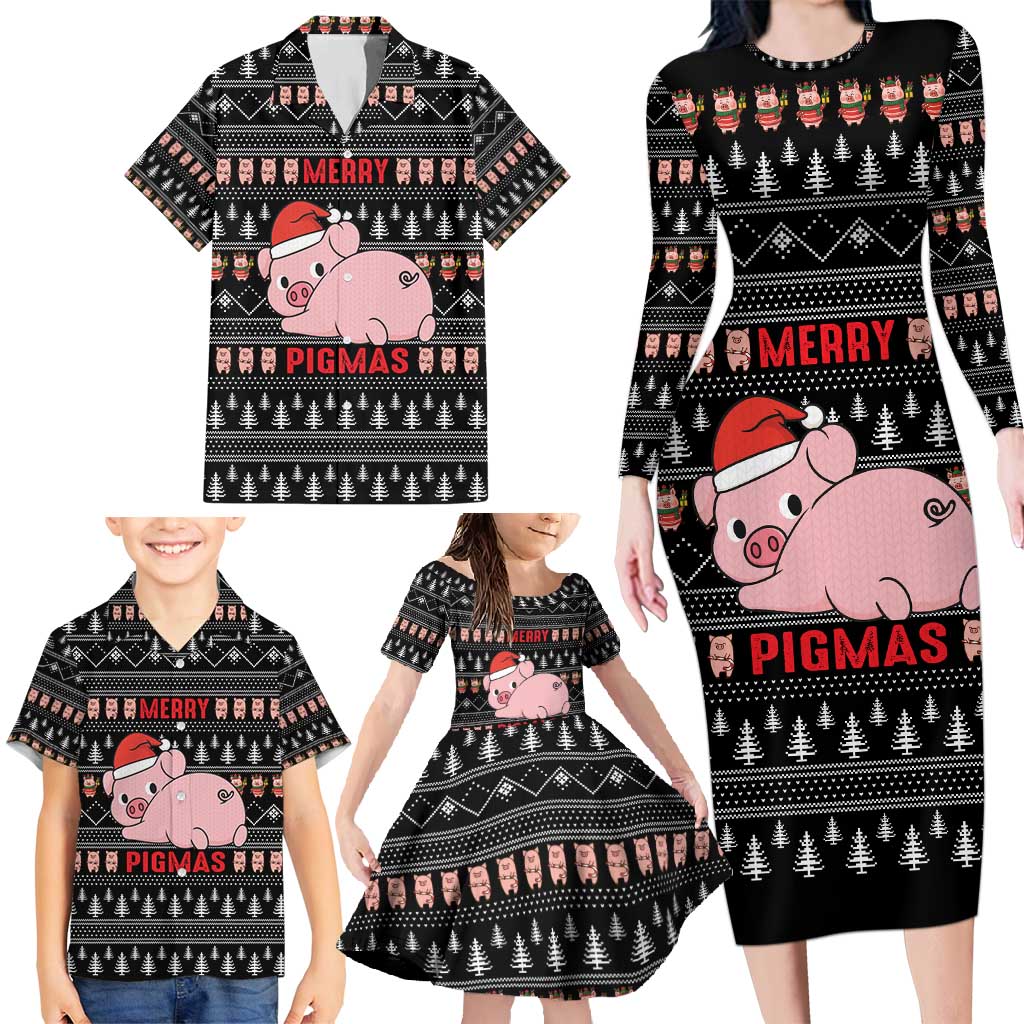 Merry Pigmas Christmas Family Matching Long Sleeve Bodycon Dress and Hawaiian Shirt Xmas Holiday Patterns - Wonder Print Shop