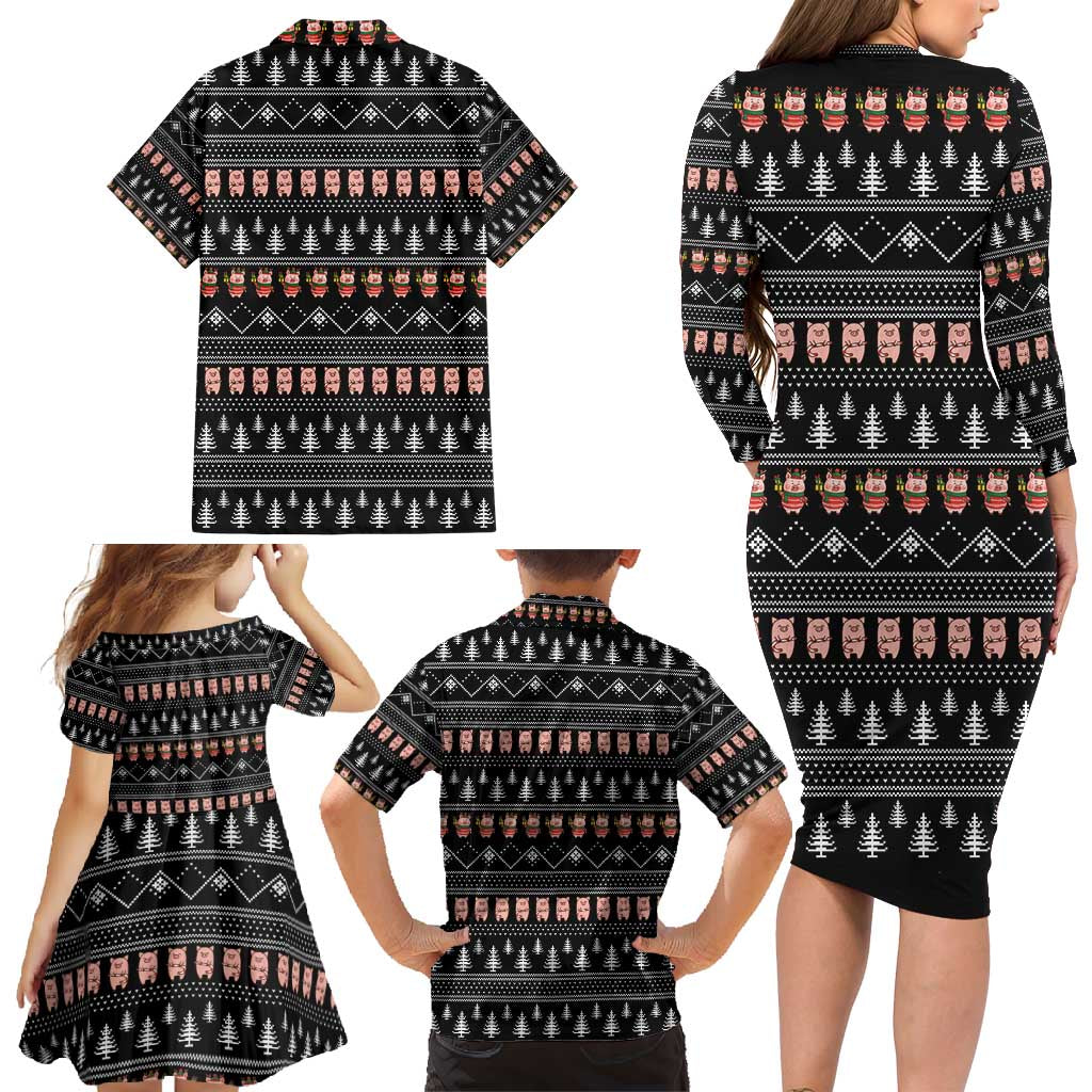 Merry Pigmas Christmas Family Matching Long Sleeve Bodycon Dress and Hawaiian Shirt Xmas Holiday Patterns - Wonder Print Shop