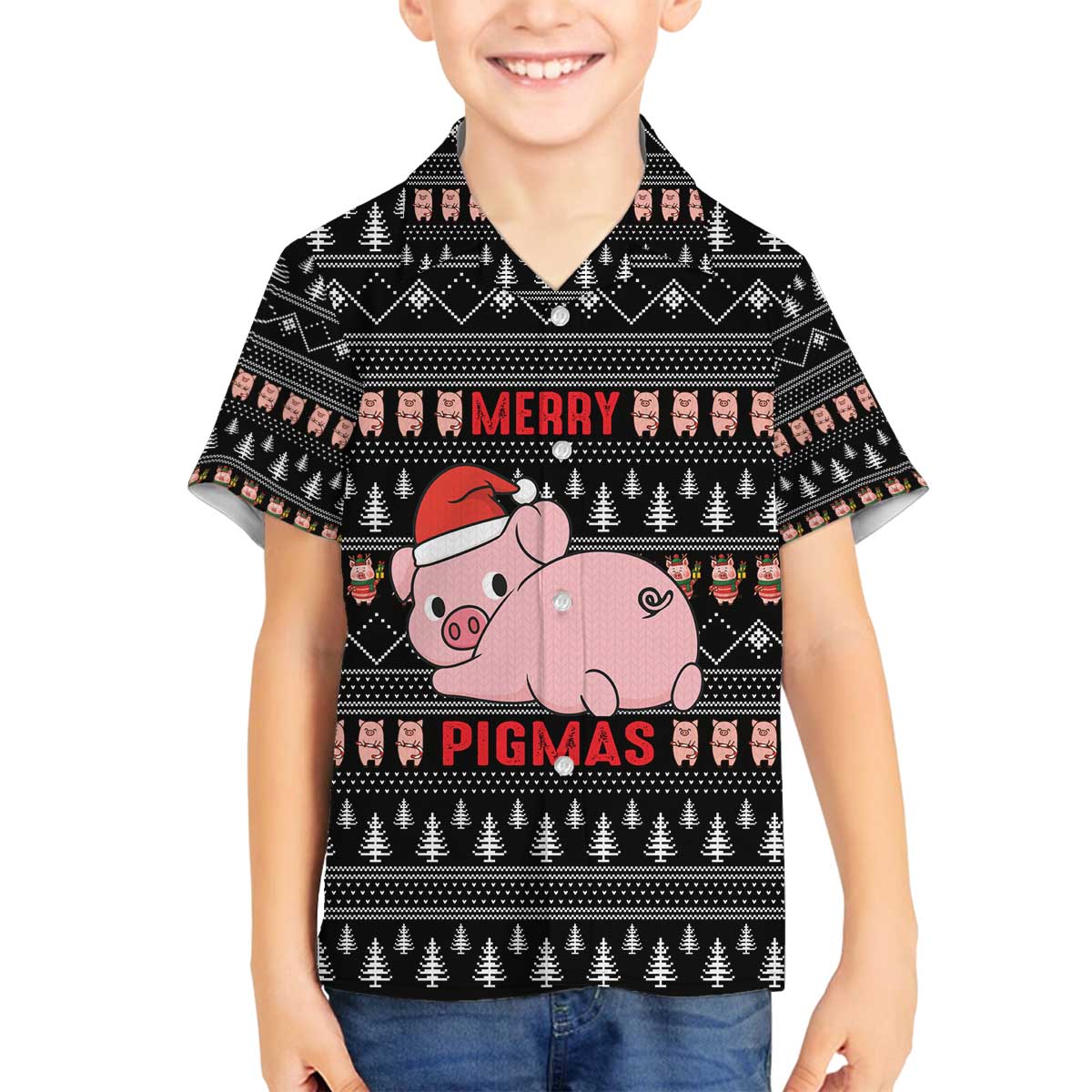 Merry Pigmas Christmas Family Matching Off The Shoulder Long Sleeve Dress and Hawaiian Shirt Xmas Holiday Patterns - Wonder Print Shop