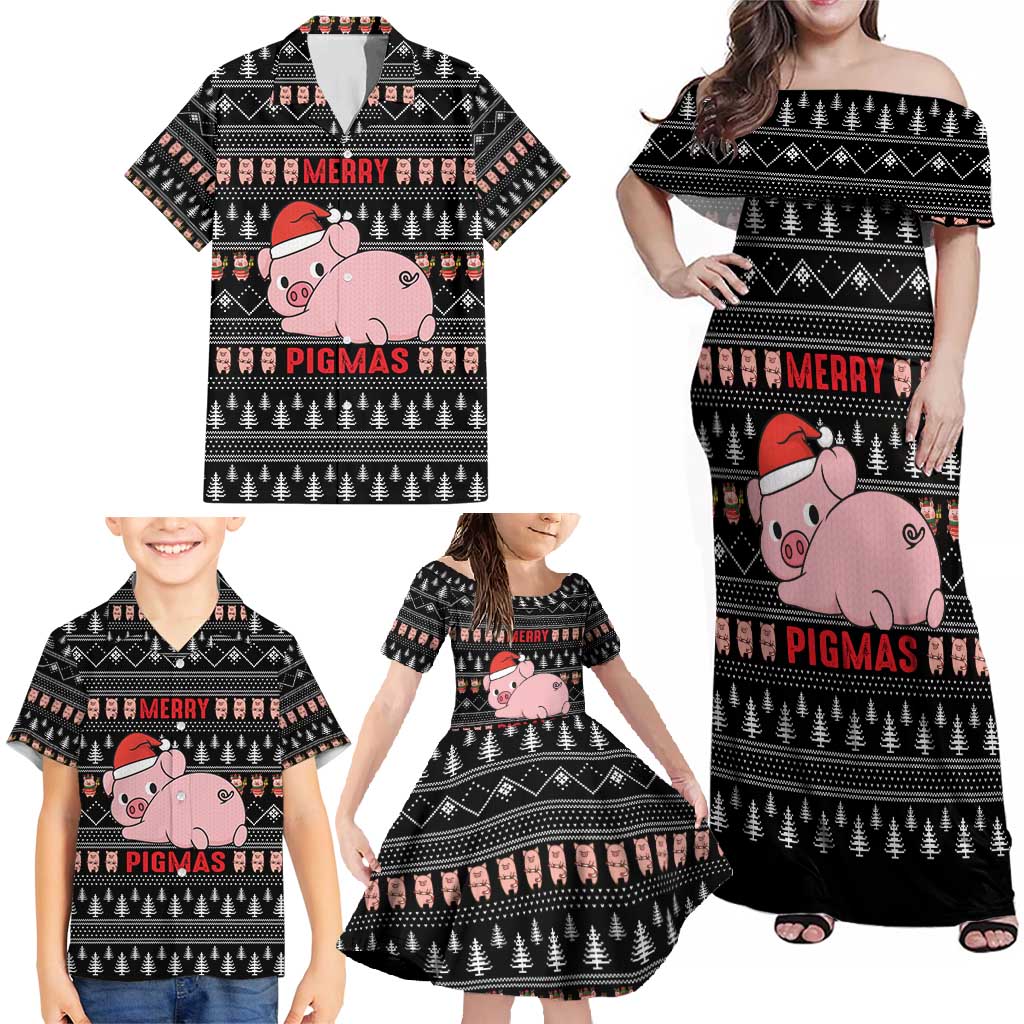 Merry Pigmas Christmas Family Matching Off Shoulder Maxi Dress and Hawaiian Shirt Xmas Holiday Patterns - Wonder Print Shop