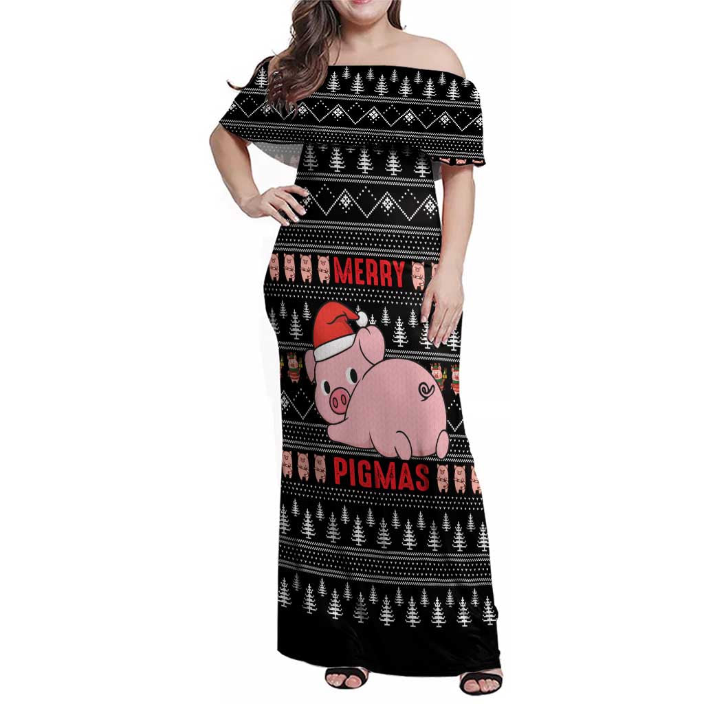 Merry Pigmas Christmas Family Matching Off Shoulder Maxi Dress and Hawaiian Shirt Xmas Holiday Patterns - Wonder Print Shop