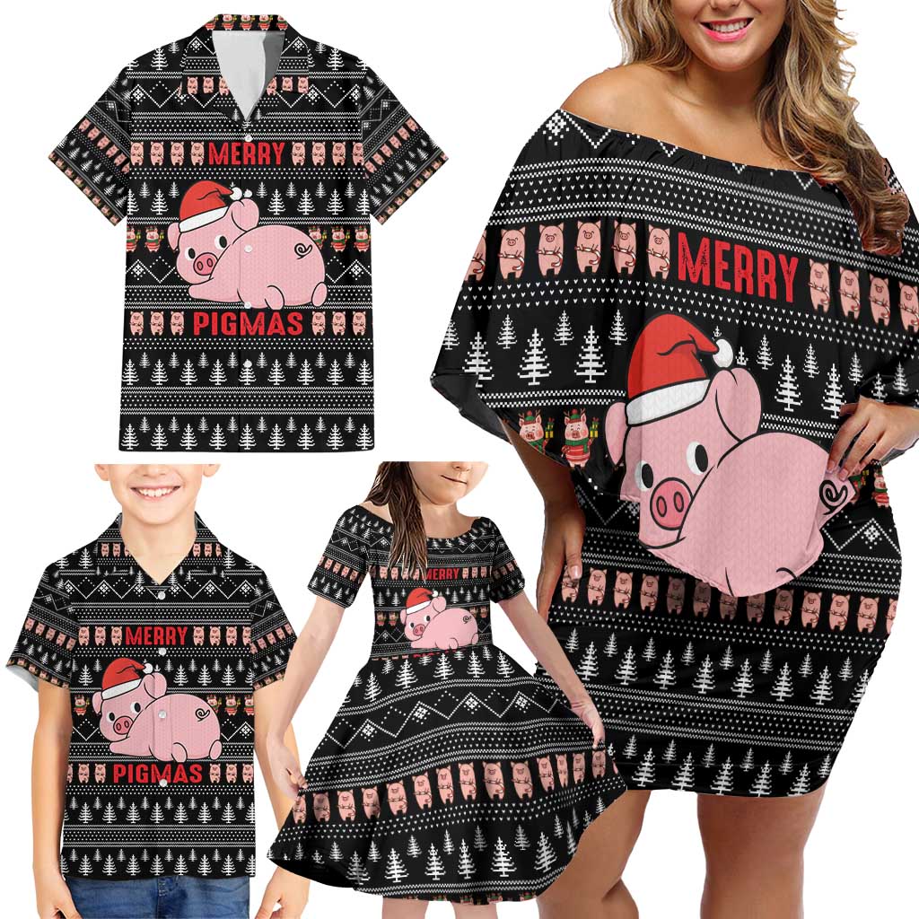 Merry Pigmas Christmas Family Matching Off Shoulder Short Dress and Hawaiian Shirt Xmas Holiday Patterns - Wonder Print Shop