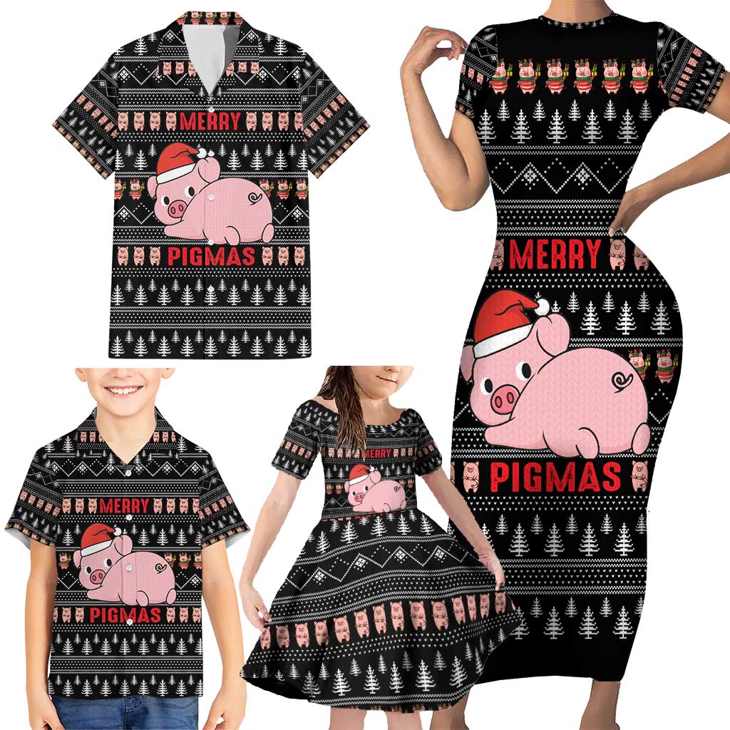 Merry Pigmas Christmas Family Matching Short Sleeve Bodycon Dress and Hawaiian Shirt Xmas Holiday Patterns - Wonder Print Shop