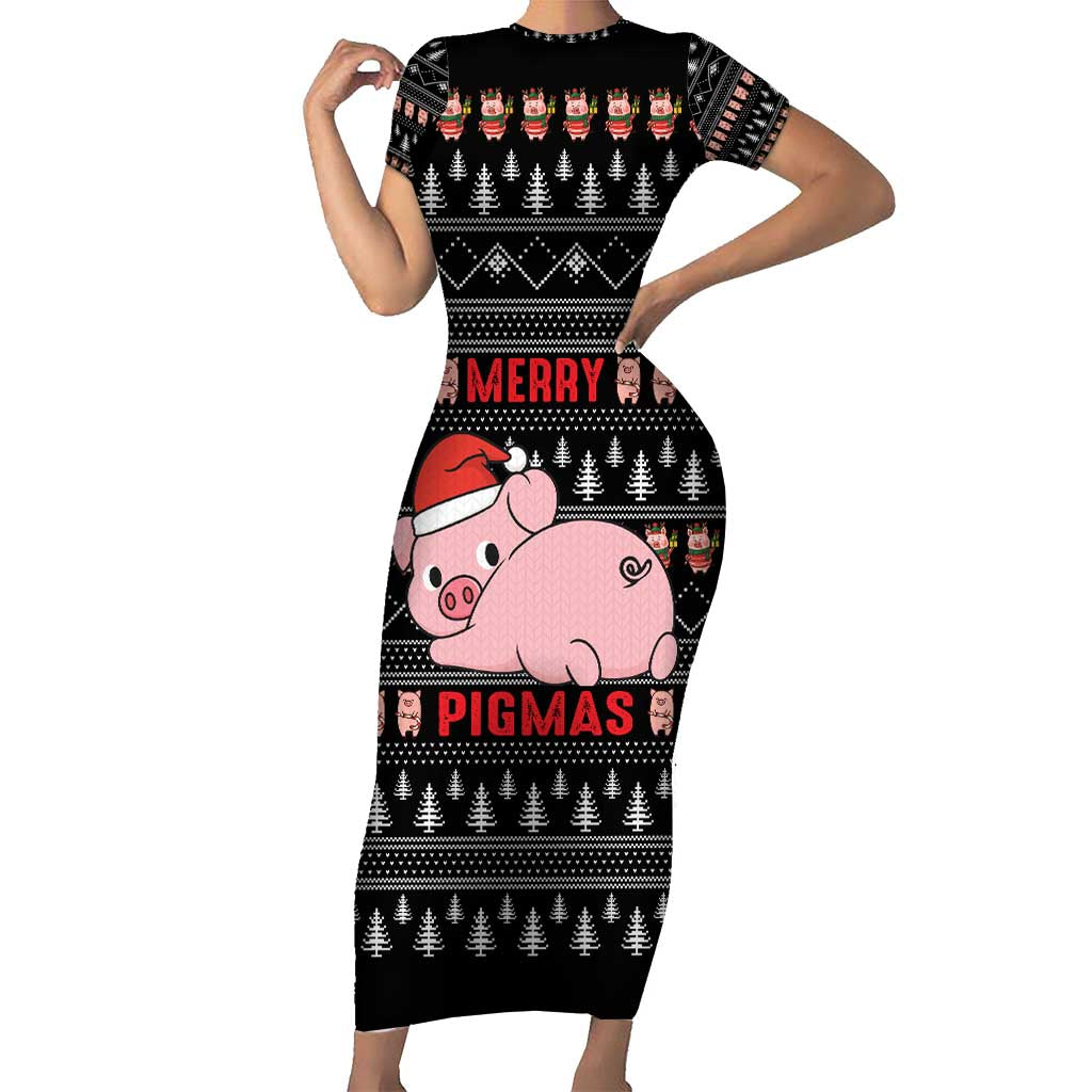 Merry Pigmas Christmas Family Matching Short Sleeve Bodycon Dress and Hawaiian Shirt Xmas Holiday Patterns - Wonder Print Shop