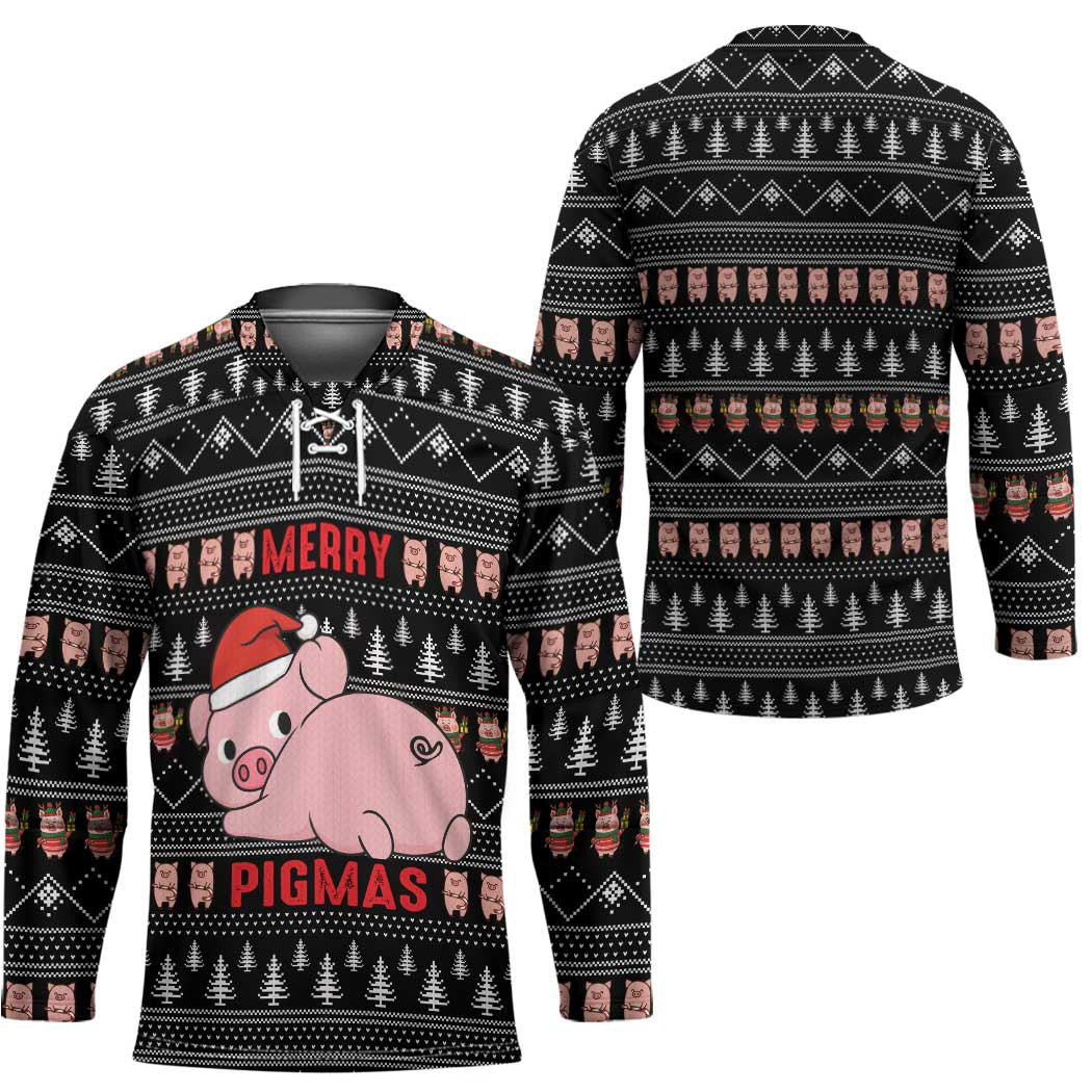 Merry Pigmas Christmas Hockey Jersey Xmas Holiday Patterns - Wonder Print Shop