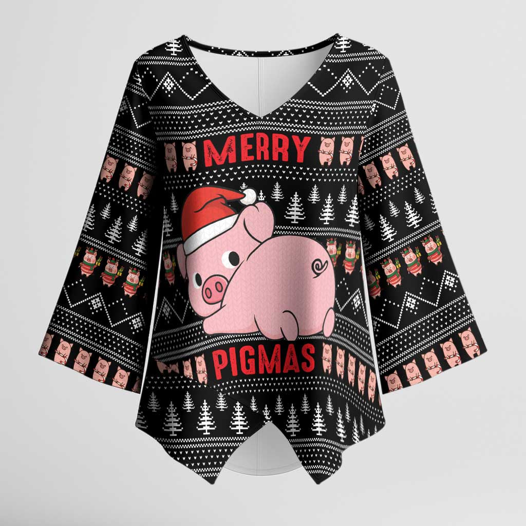 Merry Pigmas Christmas Kimono Sleeve Blouse Xmas Holiday Patterns - Wonder Print Shop