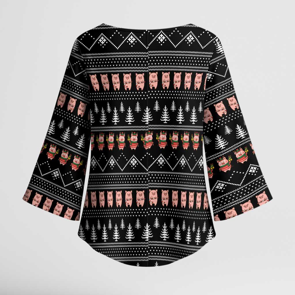 Merry Pigmas Christmas Kimono Sleeve Blouse Xmas Holiday Patterns - Wonder Print Shop