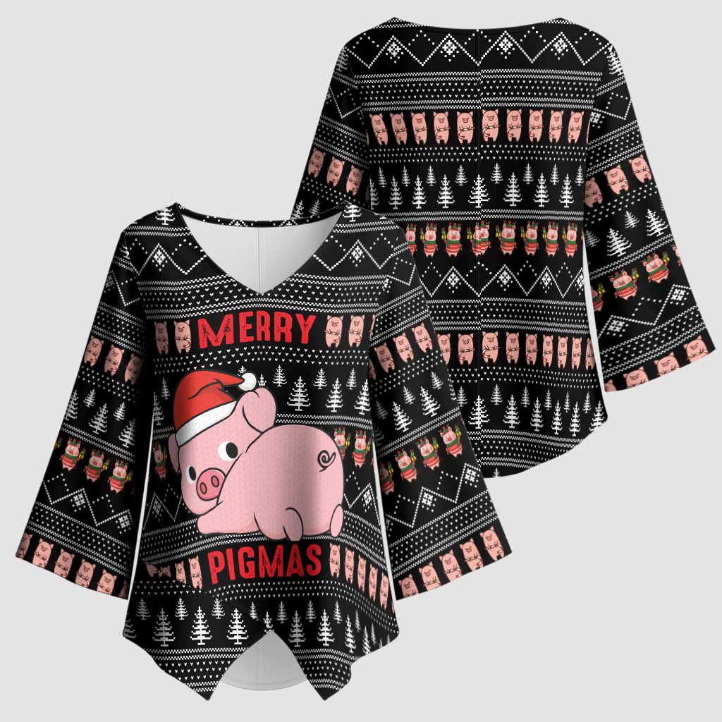 Merry Pigmas Christmas Kimono Sleeve Blouse Xmas Holiday Patterns - Wonder Print Shop
