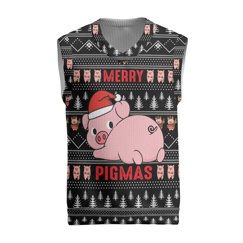 Merry Pigmas Christmas Knitted V-Neck Vest Xmas Holiday Patterns - Wonder Print Shop