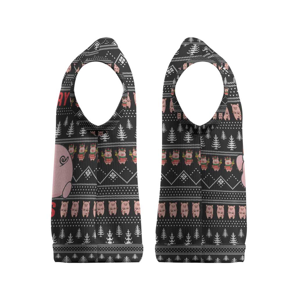 Merry Pigmas Christmas Knitted V-Neck Vest Xmas Holiday Patterns - Wonder Print Shop