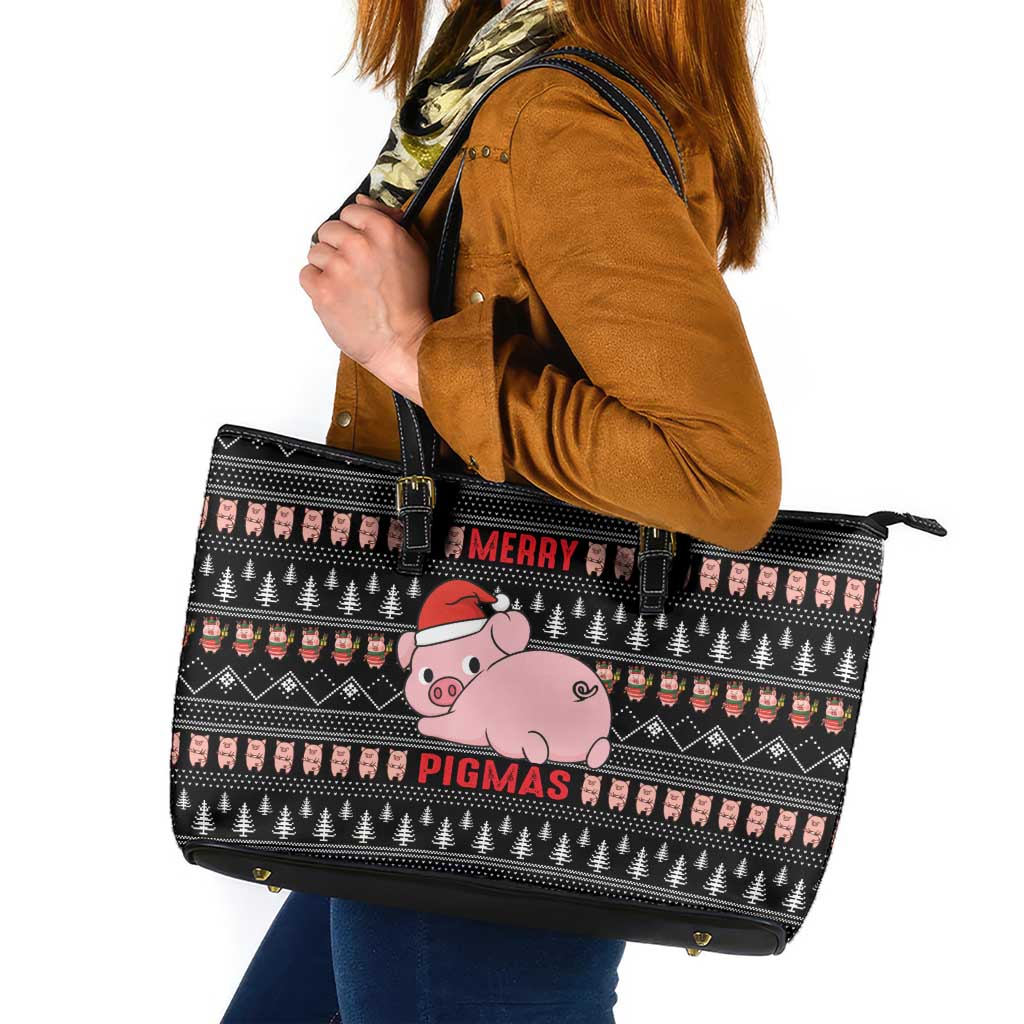 Merry Pigmas Christmas Leather Tote Bag Xmas Holiday Patterns - Wonder Print Shop