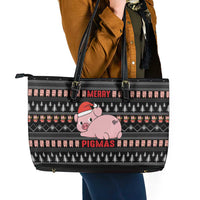 Merry Pigmas Christmas Leather Tote Bag Xmas Holiday Patterns - Wonder Print Shop