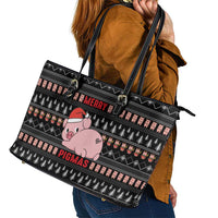Merry Pigmas Christmas Leather Tote Bag Xmas Holiday Patterns - Wonder Print Shop