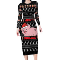 Merry Pigmas Christmas Long Sleeve Bodycon Dress Xmas Holiday Patterns - Wonder Print Shop