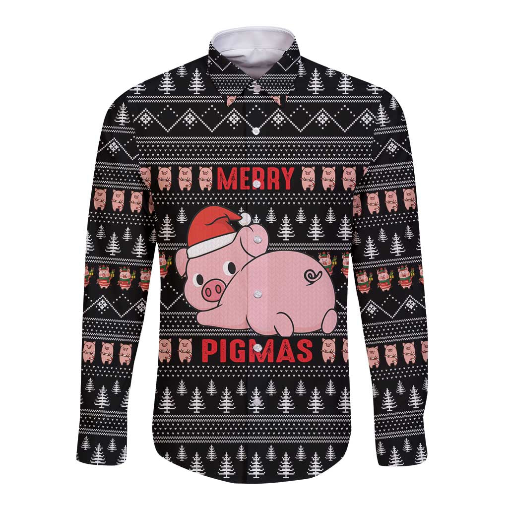 Merry Pigmas Christmas Long Sleeve Button Shirt Xmas Holiday Patterns - Wonder Print Shop
