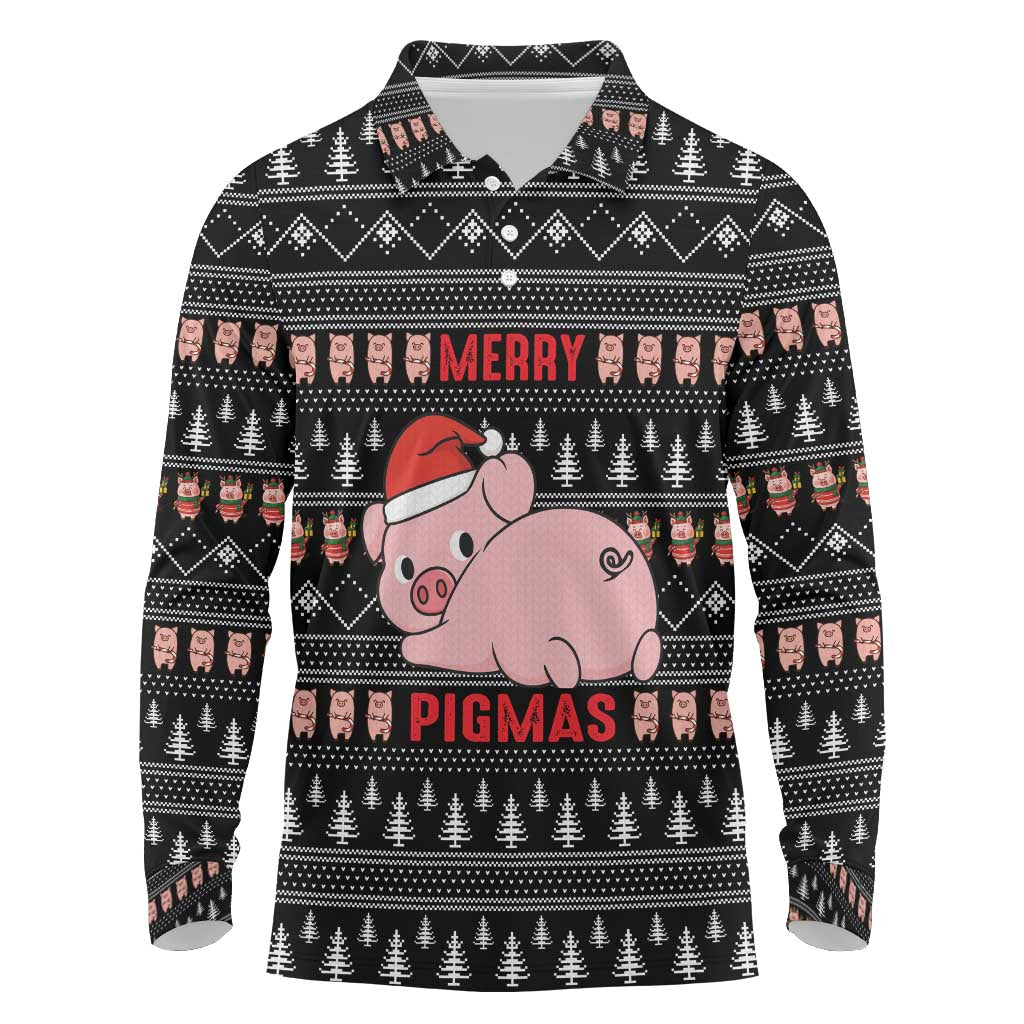 Merry Pigmas Christmas Long Sleeve Polo Shirt Xmas Holiday Patterns - Wonder Print Shop