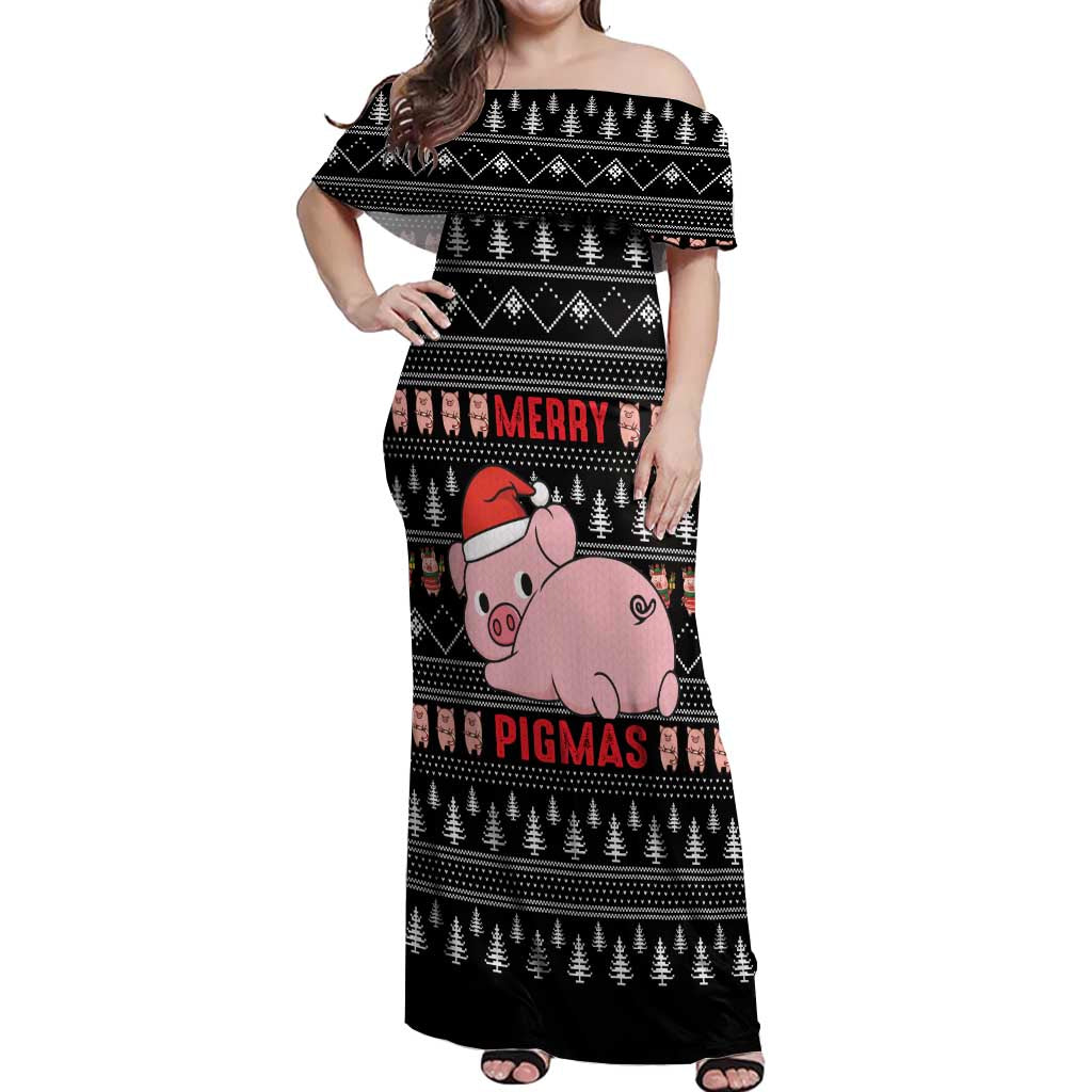 Merry Pigmas Christmas Off Shoulder Maxi Dress Xmas Holiday Patterns - Wonder Print Shop