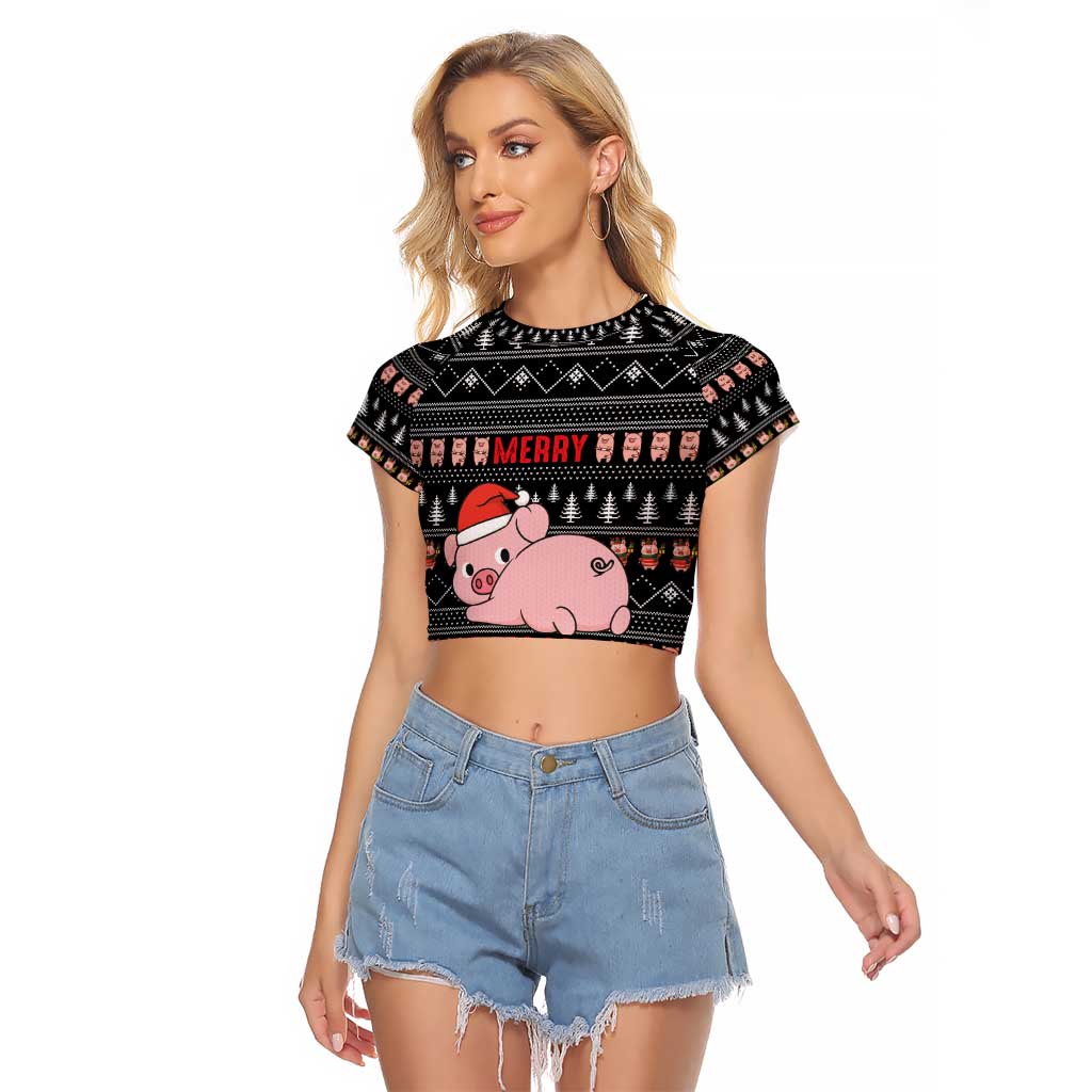 Merry Pigmas Christmas Raglan Cropped T Shirt Xmas Holiday Patterns - Wonder Print Shop