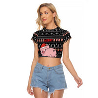 Merry Pigmas Christmas Raglan Cropped T Shirt Xmas Holiday Patterns - Wonder Print Shop