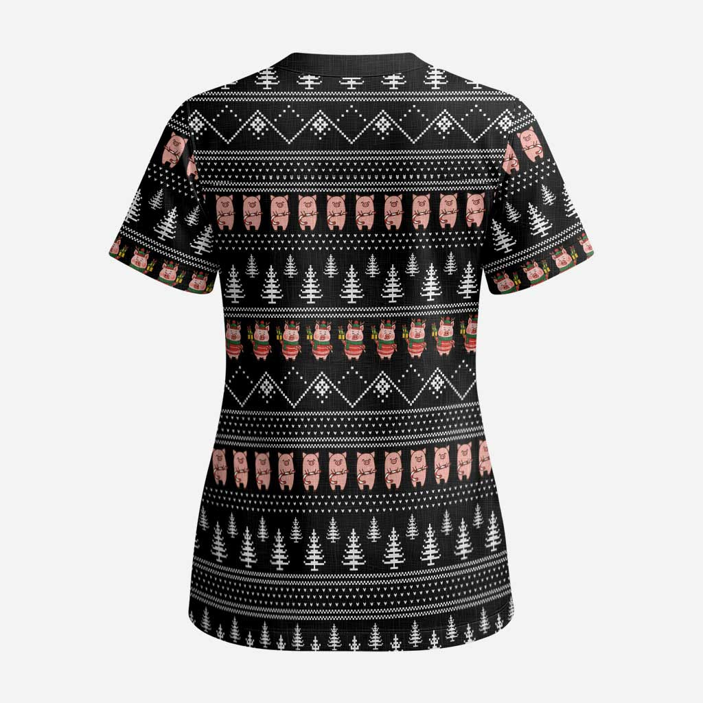 Merry Pigmas Christmas Scrub Top Xmas Holiday Patterns - Wonder Print Shop