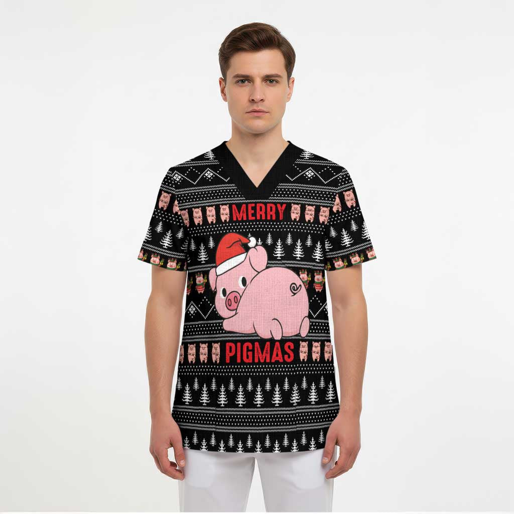Merry Pigmas Christmas Scrub Top Xmas Holiday Patterns - Wonder Print Shop