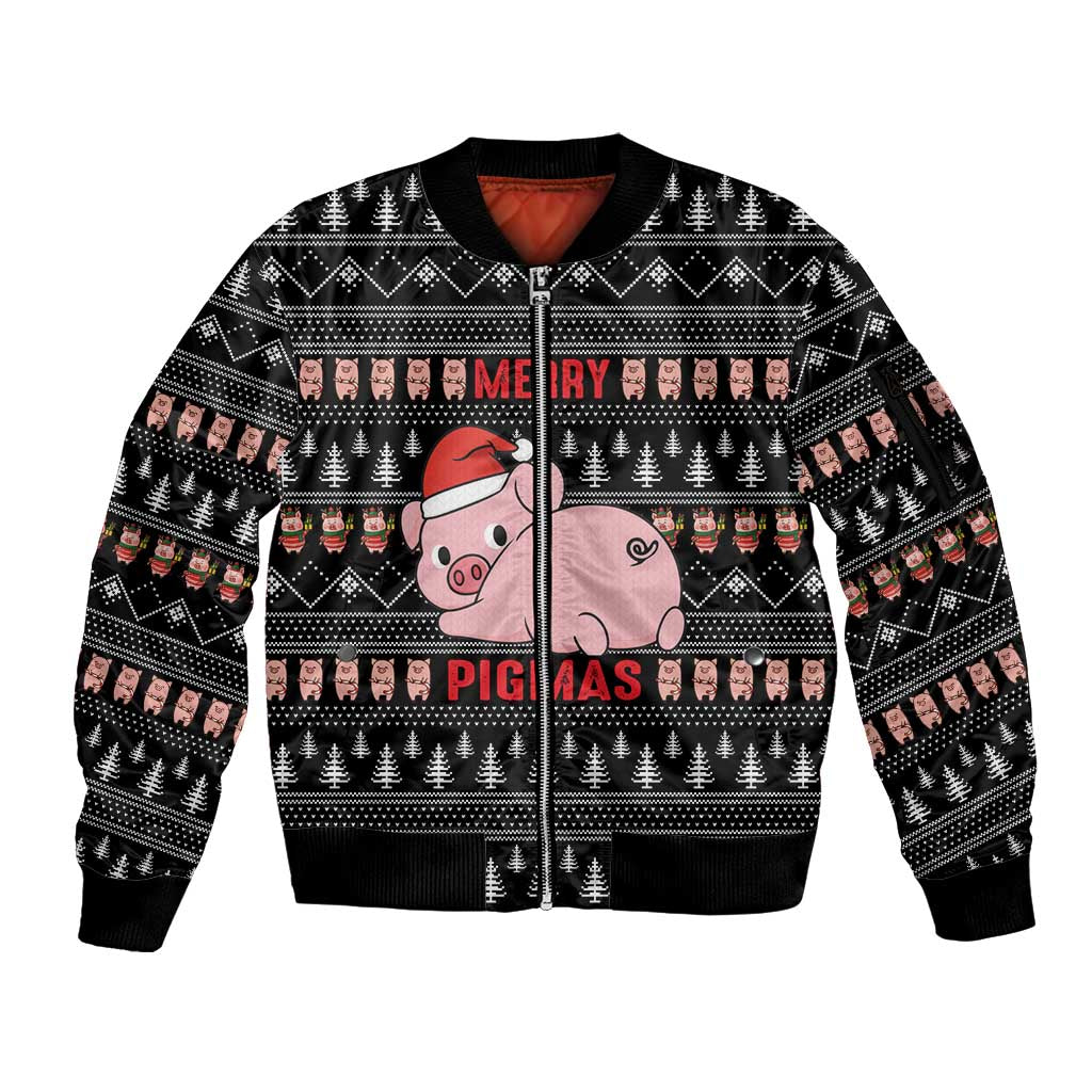 Merry Pigmas Christmas Sleeve Zip Bomber Jacket Xmas Holiday Patterns - Wonder Print Shop