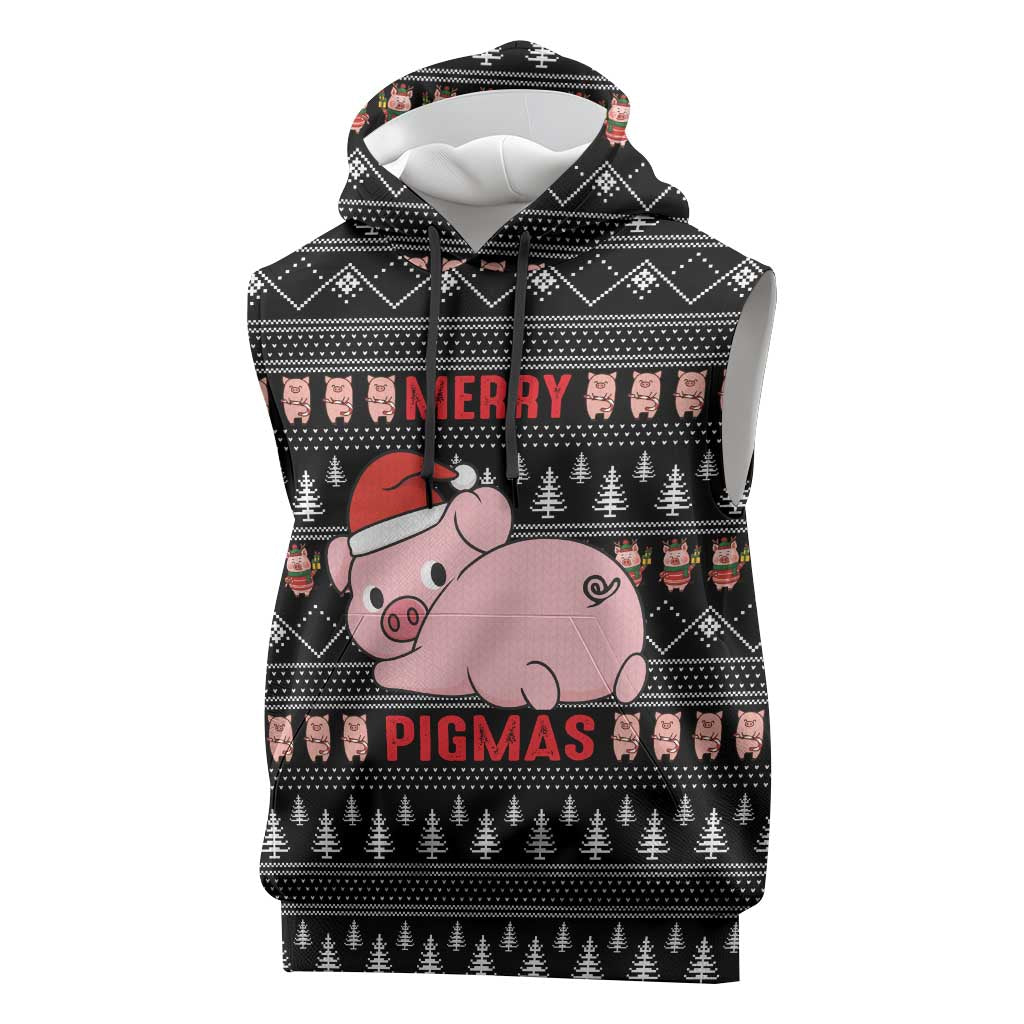 Merry Pigmas Christmas Sleeveless Hoodie Xmas Holiday Patterns - Wonder Print Shop