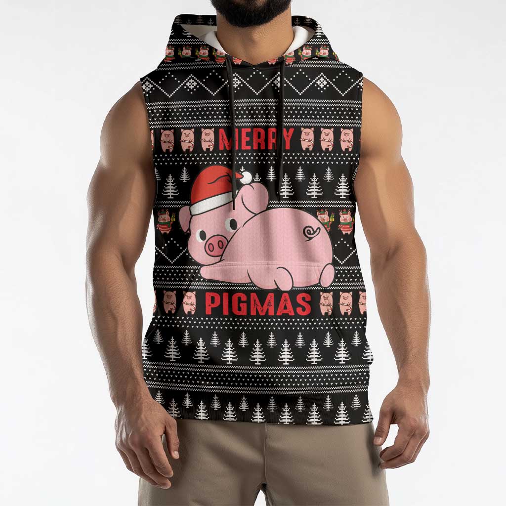 Merry Pigmas Christmas Sleeveless Hoodie Xmas Holiday Patterns - Wonder Print Shop