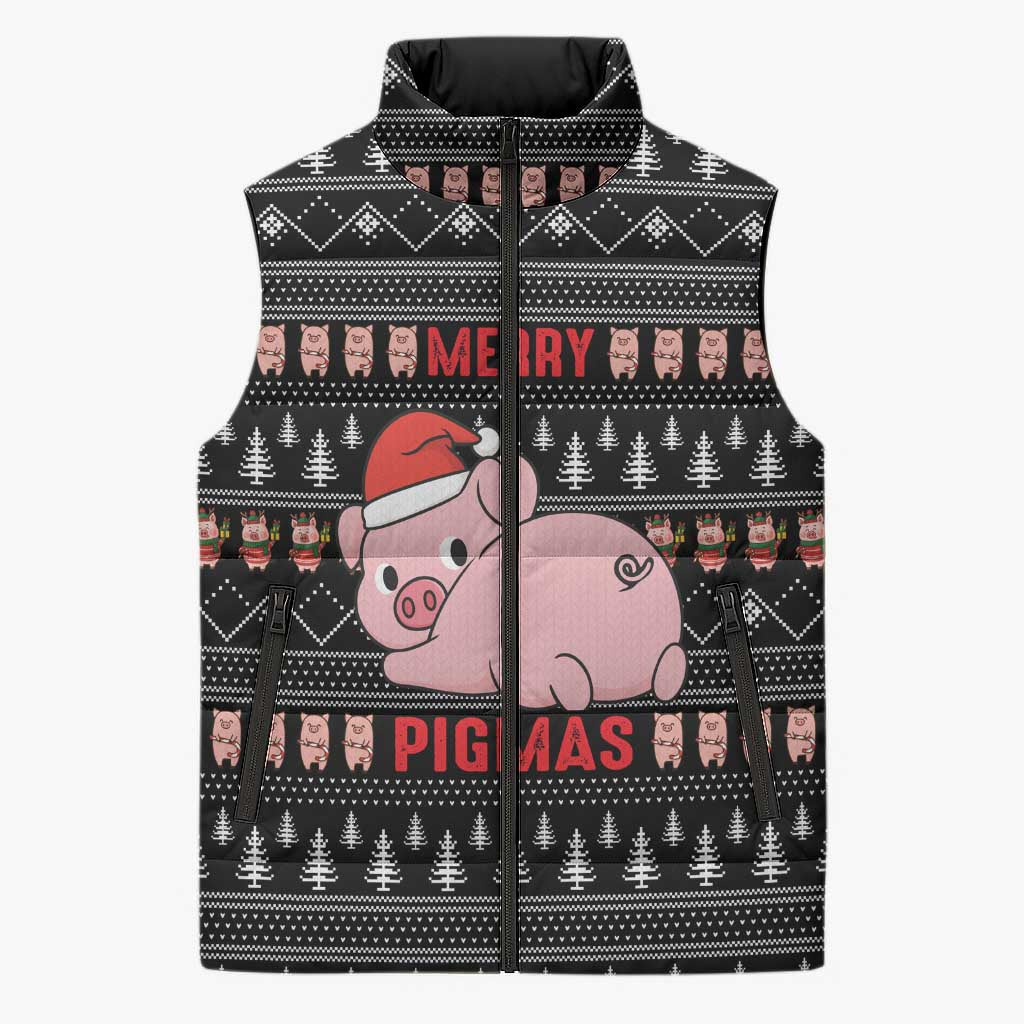 Merry Pigmas Christmas Sleeveless Puffer Jacket Xmas Holiday Patterns - Wonder Print Shop