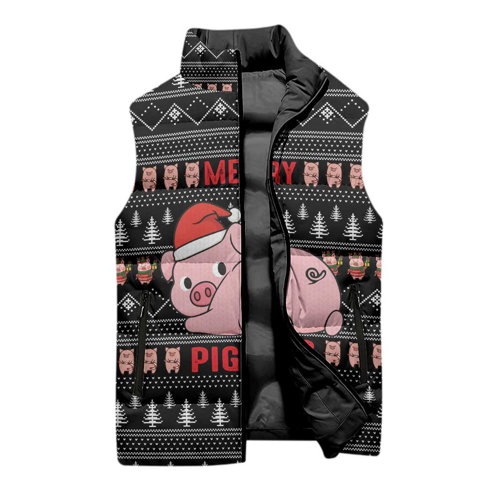 Merry Pigmas Christmas Sleeveless Puffer Jacket Xmas Holiday Patterns - Wonder Print Shop