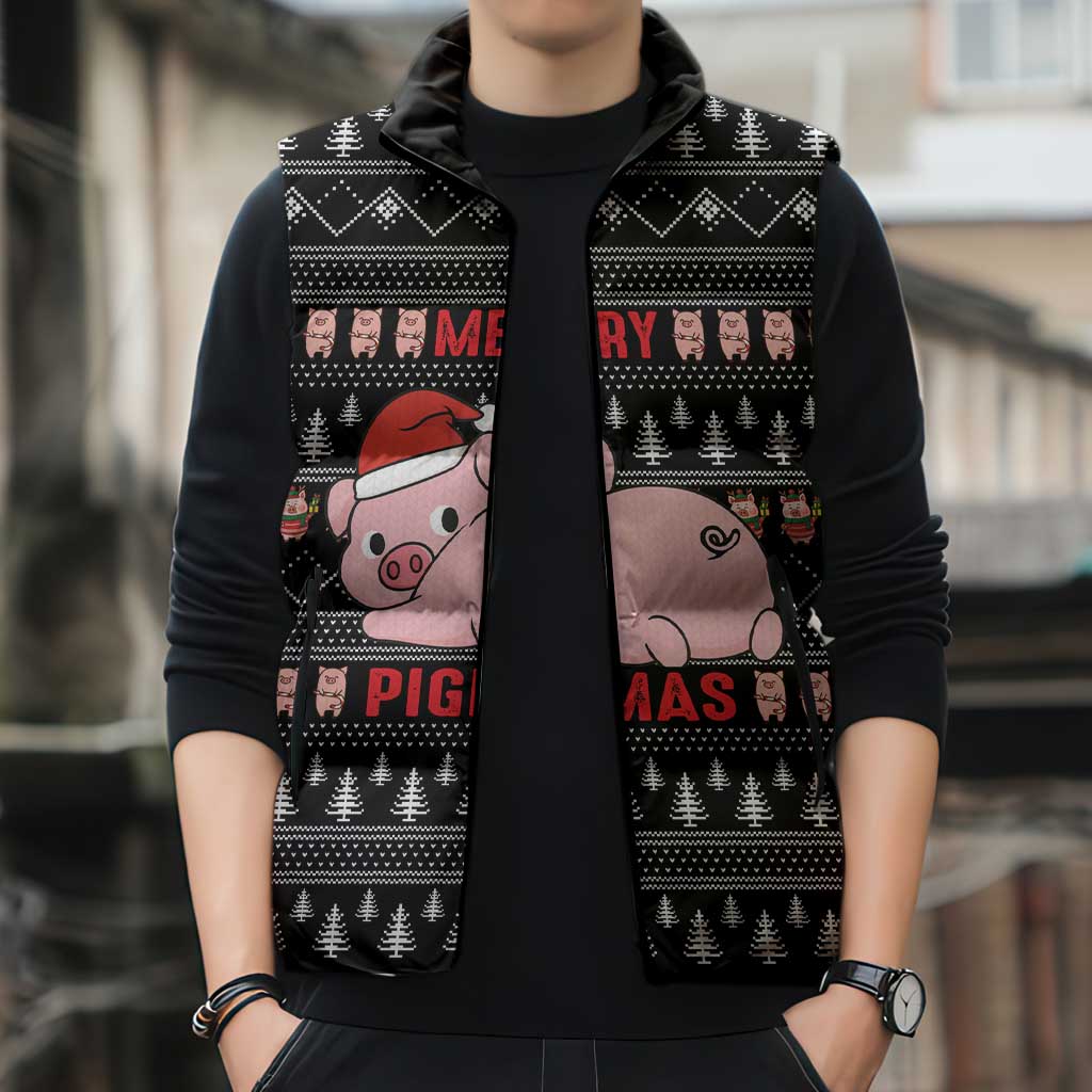 Merry Pigmas Christmas Sleeveless Puffer Jacket Xmas Holiday Patterns - Wonder Print Shop